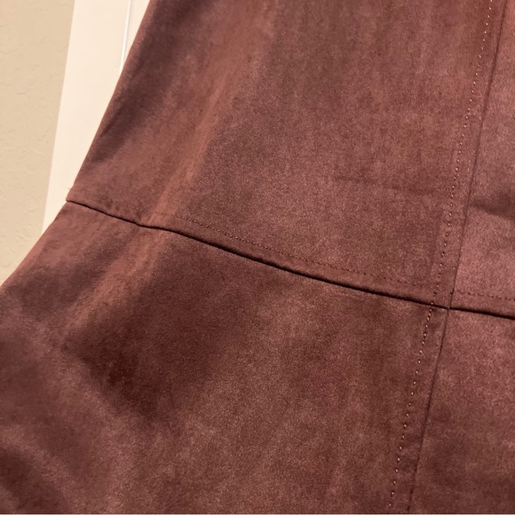 Max Studio Deep Brown Faux Suede A-Line Skirt - Picture 3 of 6